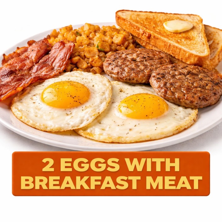 2 EGGS WITH BREAKFAST MEAT